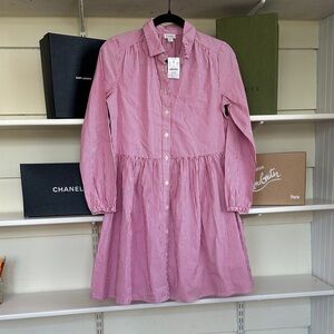 J Crew Pink Striped Button-Up Dress
